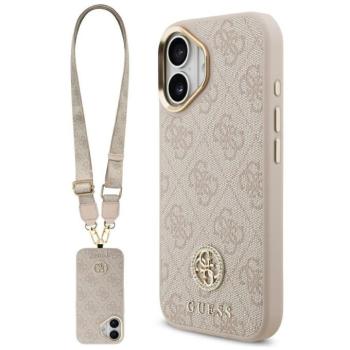 Guess 4G Strass Logo &amp; Big Strap Metal Buttons Apple iPhone 17 MagSafe tok csukló / nyakpánttal, rózsaszín kép