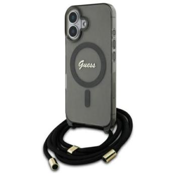 Guess Crossbody Cord Script iPhone 16 MagSafe hátlap tok karpánttal, fekete GUHMP16SHCTSGNSK kép