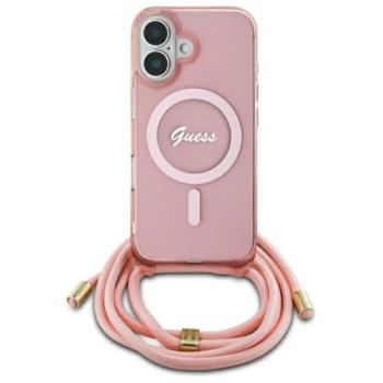 Guess Crossbody Cord Script iPhone 16 MagSafe hátlap tok karpánttal, rózsaszín GUHMP16SHCTSGNSP kép