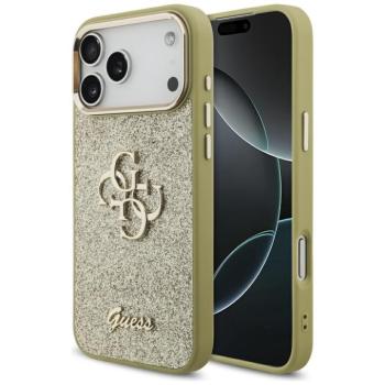 Guess Fixed Glitter Big 4G Metal Frame Apple iPhone 17 Pro csillámos hátlap tok, arany kép