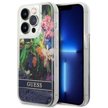 Guess Flower Liquid Glitter Apple iPhone 14 Pro Max hátlap tok, kék kép