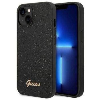 Guess Glitter Flakes Metal Logo Apple iPhone 14 Plus hátlap tok, fekete kép