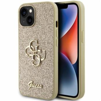 Guess Glitter Script Big 4G Apple iPhone 15 hátlap tok, arany kép