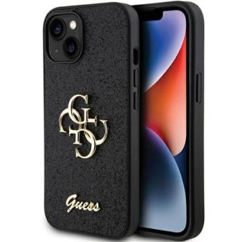 Guess Glitter Script Big 4G Apple iPhone 15 hátlap tok, fekete kép