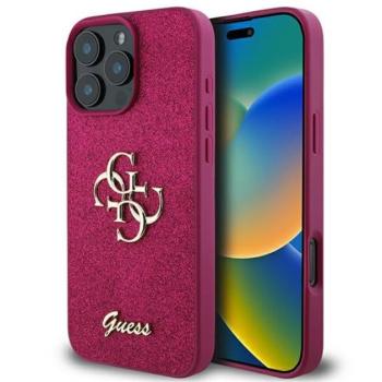 Guess Glitter Script Big 4G iPhone 16 Pro kemény hátlap tok, lila GUHCP16LHG4SGU kép
