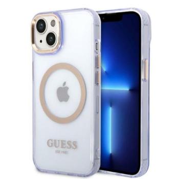 Guess Gold Outline Translucent MagSafe Apple iPhone 14 hátlap tok, lila kép