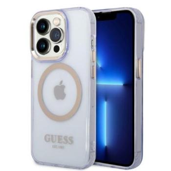Guess Gold Outline Translucent MagSafe Apple iPhone 14 Pro Max hátlap tok, lila kép
