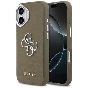 Guess Grained Big 4G Classic Logo Apple iPhone 17 hátlap tok kameravédő peremmel, barna-ezüst kép