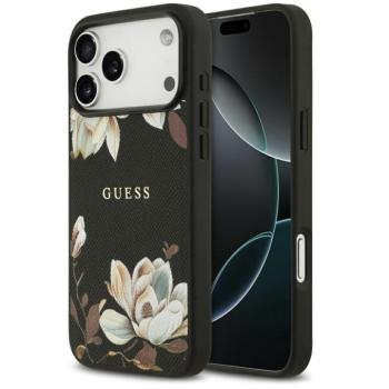 Guess Grained Flowers Classic Logo Apple iPhone 17 MagSafe tok, virág minta, fekete kép