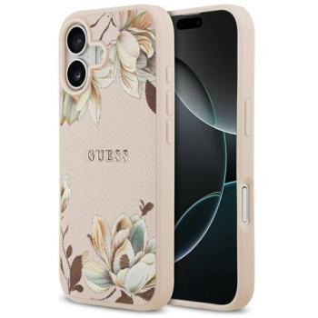 Guess Grained Flowers Classic Logo Apple iPhone 17 MagSafe tok, virág minta, rózsaszín kép