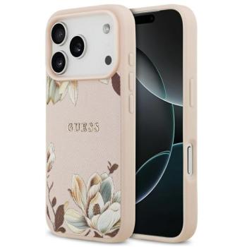 Guess Grained Flowers Classic Logo Apple iPhone 17 Pro MagSafe tok, virág minta, rózsaszín kép