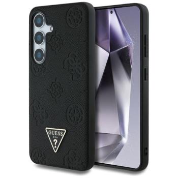 Guess Grained Hot Stamp Peony Pattern Triangle Logo Samsung Galaxy S25 MagSafe kemény hátlap tok, fekete kép