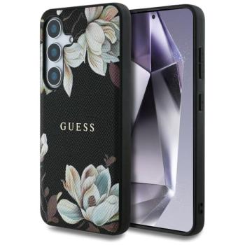 Guess Grained Printed Flower Pattern MagSafe-kompatibilis tok Samsung Galaxy S25 - fekete kép