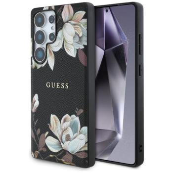 Guess Grained Printed Flower Pattern Samsung Galaxy S25 Ultra MagSafe kemény hátlap tok, fekete kép