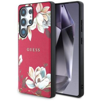 Guess Grained Printed Flower Pattern Samsung Galaxy S25 Ultra MagSafe kemény hátlap tok, fukszia kép