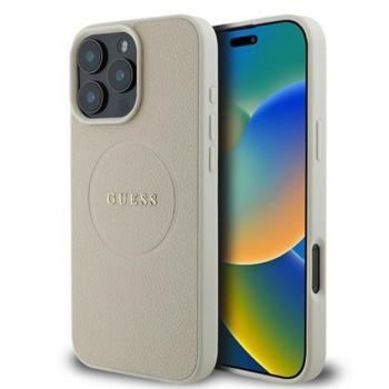 Guess Grained Ring iPhone 16 Pro MagSafe kemény hátlap tok, bézs GUHMP16LPGHSMME kép