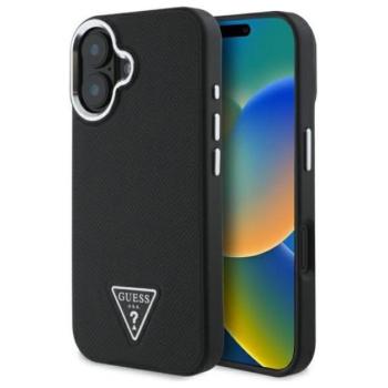 Guess Grained Triangle iPhone 16 MagSafe kemény hátlap tok, fekete GUHMP16SPGTSPSK kép