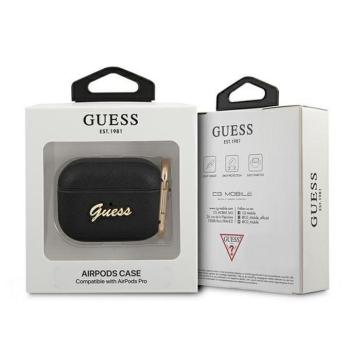 Guess GUAPSASMK Saffiano Script Metal Collection tok AirPods Pro - fekete kép