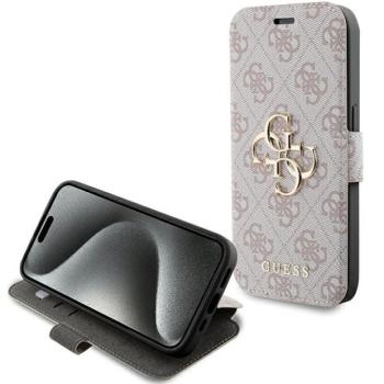 Guess GUBKP15L4GMGPI iPhone 15 Pro 6.1&quot; rózsaszín könyv 4G fém logó tok kép