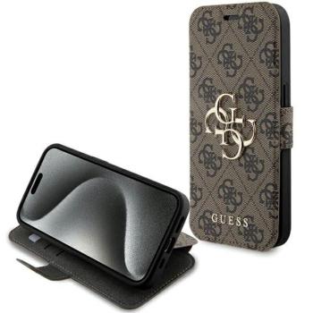 Guess GUBKP15X4GMGBR iPhone 15 Pro Max 6.7&quot; barna könyv 4G fém logó tok kép