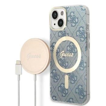Guess GUBPP14MH4EACSB tok+ töltő iPhone 14 Plus / 15 Plus 6.7&quot; kék keménytok 4G Print MagSafe kép