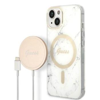 Guess GUBPP14MHMEACSH tok+ töltő iPhone 14 Plus / 15 Plus 6.7&quot; fehér keménytok Marble MagSafe kép