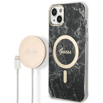 Guess GUBPP14MHMEACSK tok+ töltő iPhone 14 Plus 6.7&quot; fekete keménytok Marble MagSafe kép