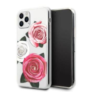 Guess GUHCN58ROSTRT iPhone 11 Pro átlátszó Flower Desire rózsaszín és fehér rózsa keménytok kép