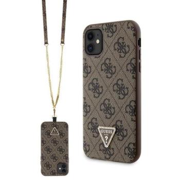 Guess GUHCN61P4TDSCPW iPhone 11 6.1&quot; barna keménytok Crossbody 4G fém logó kép