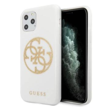 Guess GUHCN65TPUWHGLG iPhone 11 Pro Max fehér csillogó 4G köralakú logós keménytok kép