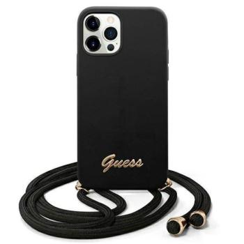 Guess GUHCP12MLSCLMGBK iPhone 12/12 Pro 6,1&quot; fekete Metal Logo Cord keménytok kép