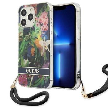 Guess GUHCP13LHFLSB iPhone 13 Pro / 13 6,1&quot; kék virágos keménytok szíjjal kép
