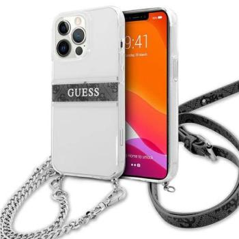 Guess GUHCP13LKC4GBSI iPhone 13 Pro / 13 6,1&quot; átlátszó keménytok 4G szürke szíjjal és ezüst lánccal kép