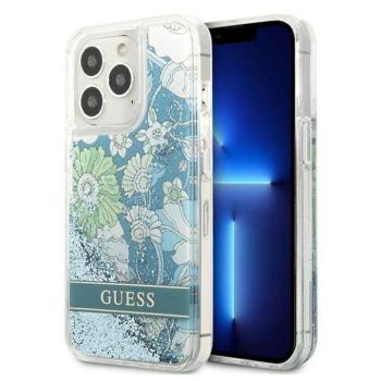 Guess GUHCP13LLFLSN iPhone 13 Pro / 13 6,1&quot; zöld virág folyékony csillogó kristályos keménytok kép
