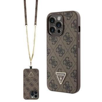 Guess GUHCP13LP4TDSCPW iPhone 13 Pro / 13 6.1&quot; barna keménytok Crossbody 4G fém logó kép