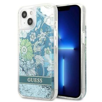 Guess GUHCP13MLFLSN iPhone 13 6.1&quot; zöld keménytok Flower Liquid Glitter kép