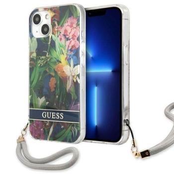 Guess GUHCP13SHFLSB iPhone 13 mini 5,4&quot; kék virágos keménytok szíjjal kép