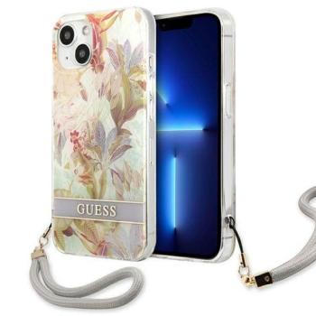 Guess GUHCP13SHFLSU iPhone 13 mini 5,4&quot; lila virágos keménytok szíjjal kép