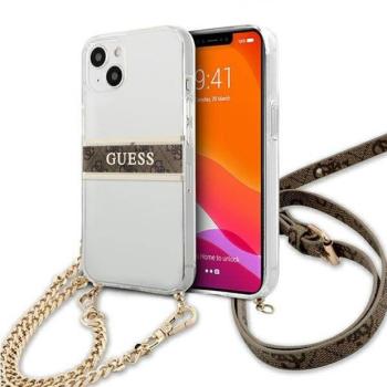 Guess GUHCP13SKC4GBGO iPhone 13 mini 5,4&quot; átlátszó keménytok 4G barna szíjjal arany lánccal kép