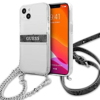 Guess GUHCP13SKC4GBSI iPhone 13 mini 5,4&quot; átlátszó keménytok 4G szürke szíjjal ezüst lánccal kép
