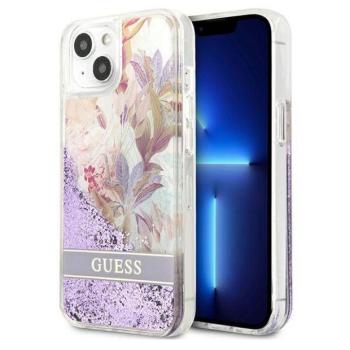 Guess GUHCP13SLFLSU iPhone 13 mini 5,4&quot; lila virág folyékony csillogó kristályos keménytok kép