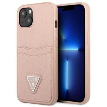 Guess GUHCP13SPSATPP iPhone 13 mini 5,4&quot; rózsaszín Saffiano háromszög logós keménytok kártyatartóval kép