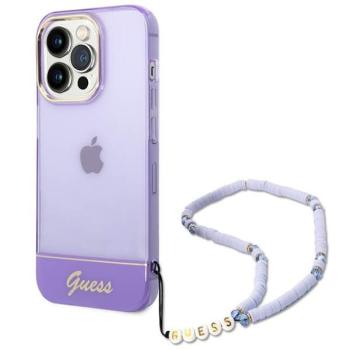 Guess GUHCP14LHGCOHU iPhone 14 Pro 6,1&quot; áttetsző lila keménytok gyöngyház szíjjal kép