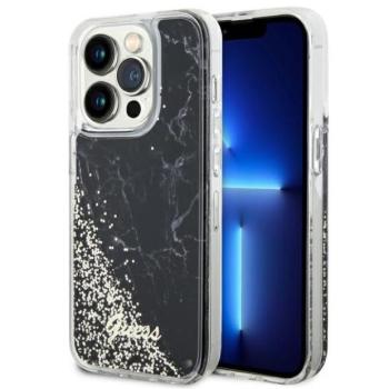 Guess GUHCP14LLCSGSGSGK iPhone 14 Pro 6.1&quot; fekete/arany keménytok folyékony Glitter Marble kép