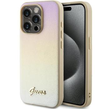 Guess GUHCP14LPSAIRSD iPhone 14 Pro 6.1&quot; arany keménytok Saffiano irizáló írással kép