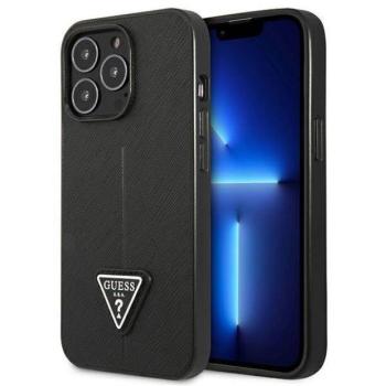 Guess GUHCP14LPSATLK iPhone 14 Pro 6,1&quot; fekete Saffiano háromszög logós keménytok kártyatartóval kép