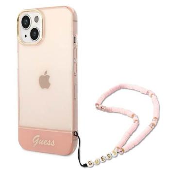 Guess GUHCP14MHGCOHP iPhone 14 Plus / 15 Plus 6.7&quot; rózsaszín keménytok áttetsző gyöngyház szíjjal kép