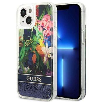 Guess GUHCP14MLFLSB iPhone 14 Plus / 15 Plus 6.7&quot; kék keménytok Flower folyékony Glitter kép
