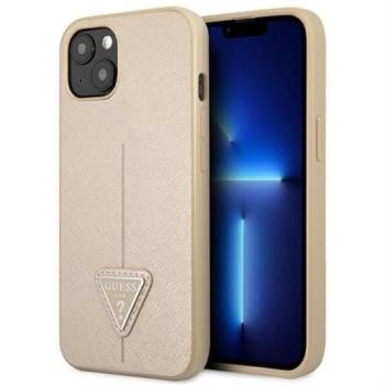 Guess GUHCP14SPSATLE SaffianoTriangle Logo tok iPhone 13 / 14 / 15 - bézs kép