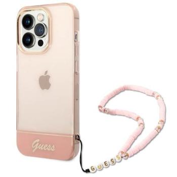 Guess GUHCP14XHGCOHP iPhone 14 Pro Max 6,7&quot; rózsaszín áttetsző keménytok gyöngyház szíjjal kép